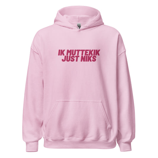 Essentials hoodie - ik muttekik just niks - roze geborduurd