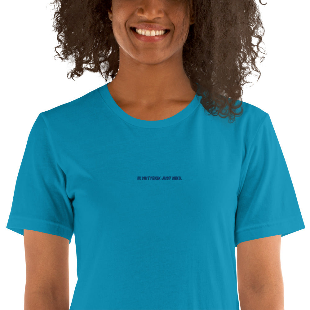 Uniseks T-shirt - ik muttekik just niks - blauw geborduurd