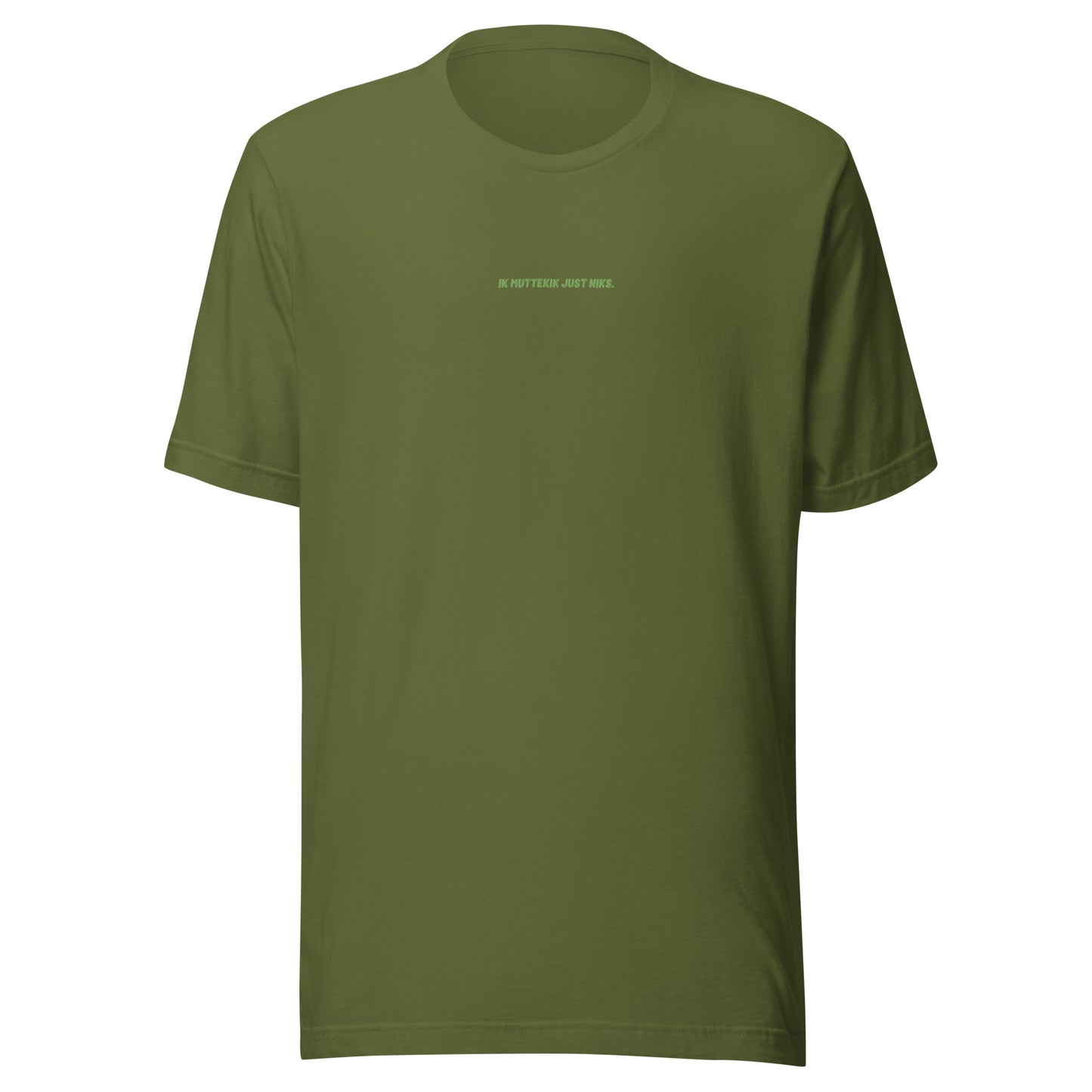 Uniseks T-shirt - ik muttekik just niks - groen geborduurd